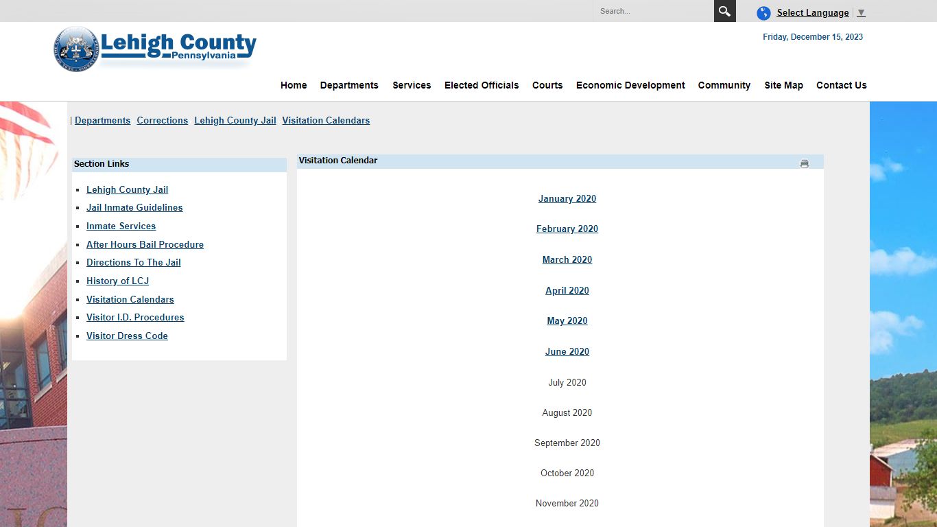 Visitation Calendars - Lehigh County, Pennsylvania