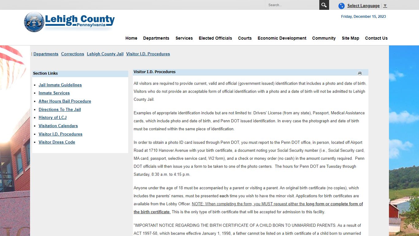 Visitor I.D. Procedures - Lehigh County, Pennsylvania